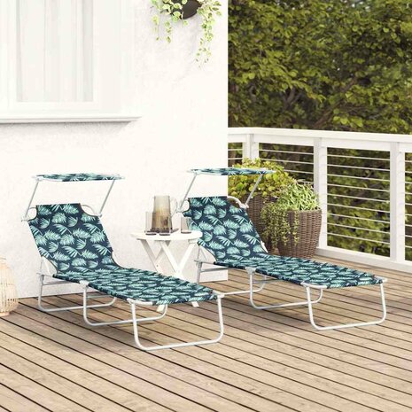 Ligstoel 2-persoon 2 pcs Groen 58 x 188 x 77cm Stof 3