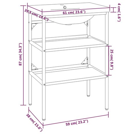 Wastafelframe met inbouwwastafel ijzer wit 7