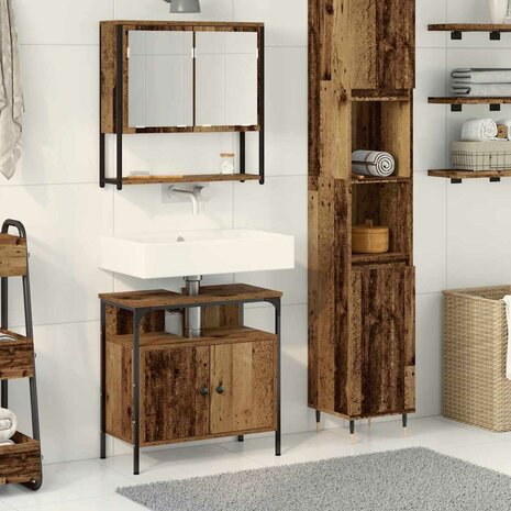 Badkamermeubelset 2 pcs Bruin 60 x 30 x 60 cm Bewerkt hout 1