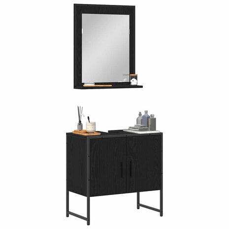 Badkamermeubelset 2 pcs Zwart 60 x 33 x 60 cm Bewerkt hout 3
