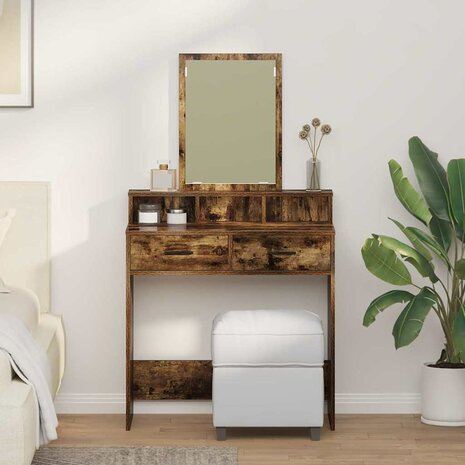 Kaptafel met lade Gerookt eiken 79 x 41 x 140 cm Bewerkt hout 1