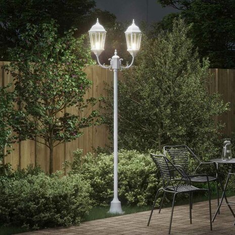 Tuin Lantaarnpaal Wit Aluminium en Glas 3