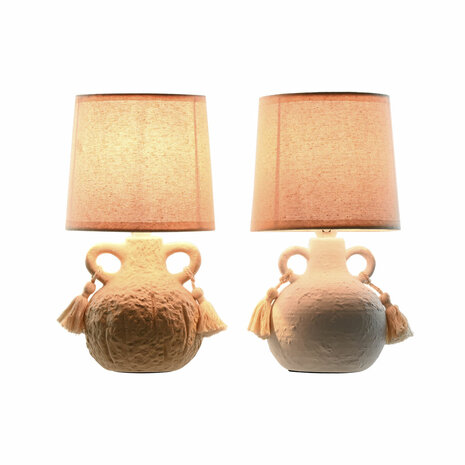 Bureaulamp Home ESPRIT Wit Beige Keramisch 220 V 15 x 15 x 28 cm (2 Stuks) 4