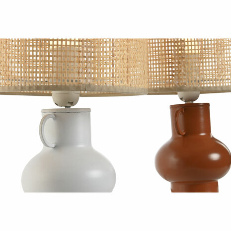 Bureaulamp Home ESPRIT Wit Natuurlijk Terra cotta Metaal Bamboe 50 W 220 V 22 x 22 x 33 cm (2 Stuks) 2