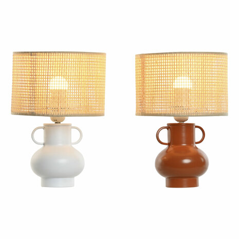 Bureaulamp Home ESPRIT Wit Natuurlijk Terra cotta Metaal Bamboe 50 W 220 V 22 x 22 x 33 cm (2 Stuks) 5