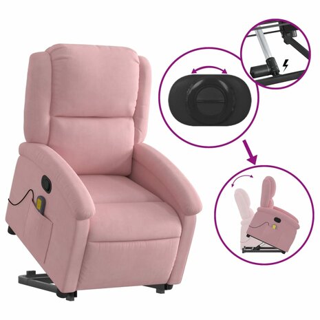 Sta-op-massagestoel verstelbaar fluweel roze 5