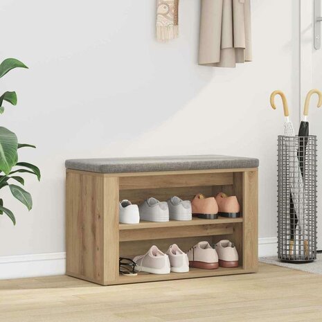 Schoenenrek met plank artisanaal eikenkleurig 75 x 35 x 45 cm 1