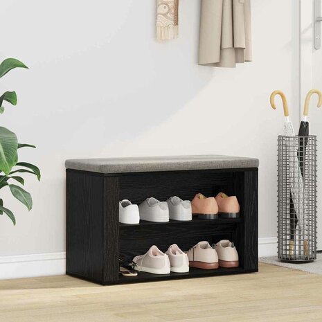 Schoenenrek met plank Zwart eiken 75 x 35 x 45 cm Bewerkt hout 1
