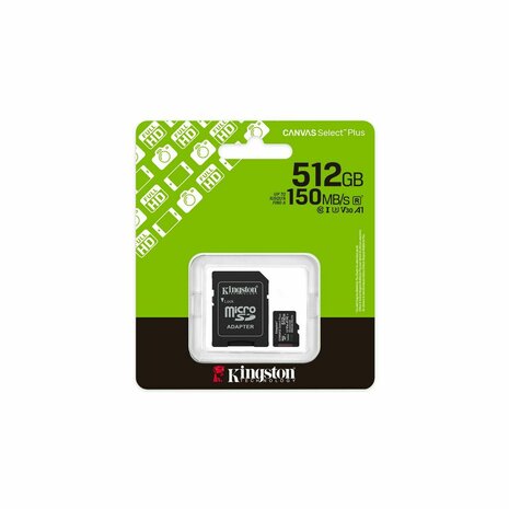 Micro SD kaart met adapter Kingston CANVAS Select Plus 512 GB 3