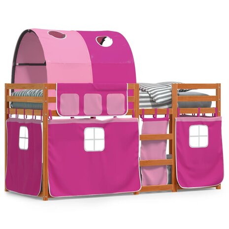 Stapelbed met gordijnen 90x200 cm grenenhout roze 2