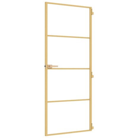 Binnendeur smal 83x201,5 cm gehard glas en aluminium goudkleur 5