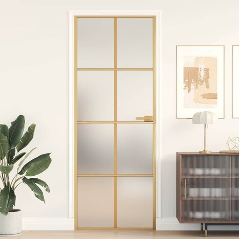 Binnendeur smal 76x201,5 cm gehard glas en aluminium goudkleur 1