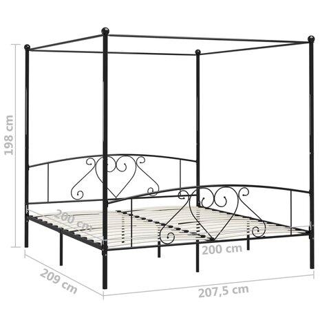 Hemelbedframe metaal zwart 200x200 cm  5