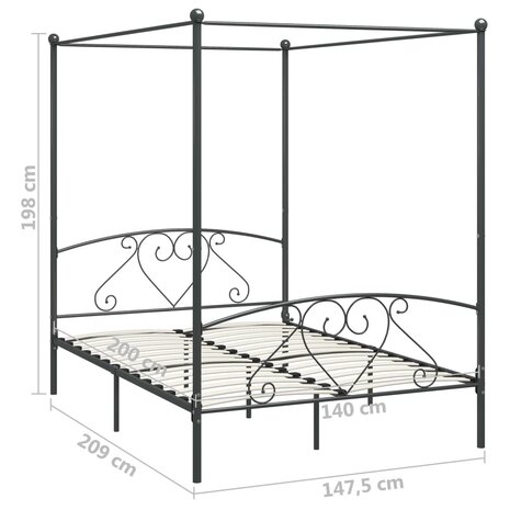 Hemelbedframe metaal grijs 140x200 cm  5