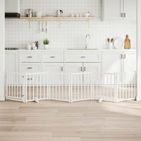 Hondenhek inklapbaar 6 panelen 300 cm massief vurenhout wit 1