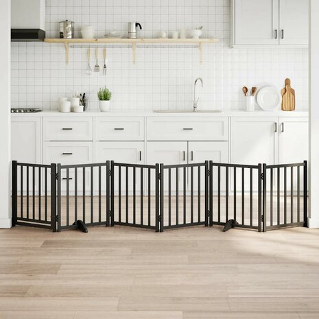 Hondenhek inklapbaar 6 panelen 300 cm massief vurenhout zwart 1