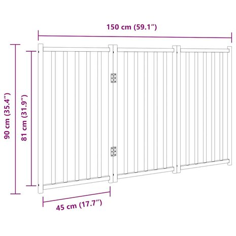 Hondenhek inklapbaar 3 panelen 150 cm massief vurenhout zwart 9