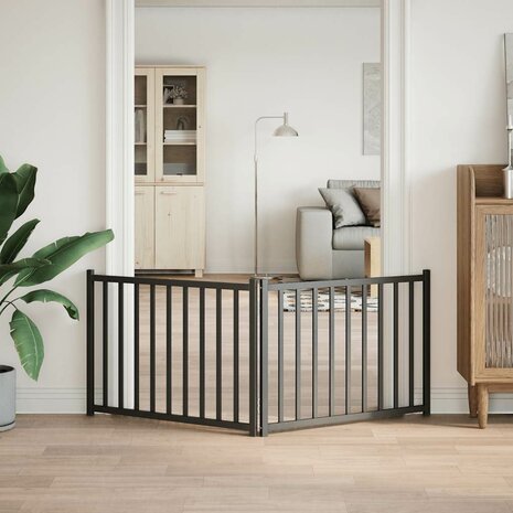 Hondenhek inklapbaar 2 panelen 160 cm massief vurenhout zwart 3