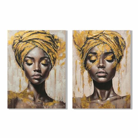 Canvas Home ESPRIT Bruin Gouden Koloniaal Afrikaanse 90 x 3 x 120 cm (2 Stuks) 1