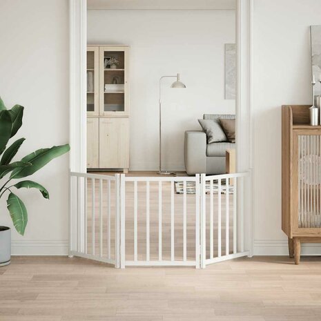 Hondenhek inklapbaar 3 panelen 150 cm massief vurenhout wit 3