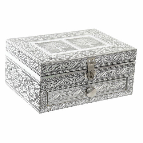 Juwelenkistje Home ESPRIT Zilverkleurig Natuurlijk Hout Aluminium 17,5 x 12,5 x 8,5 cm 3