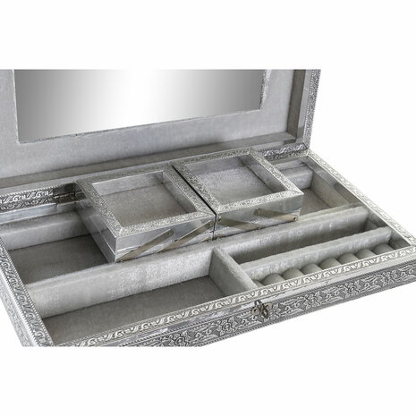 Juwelenkistje Home ESPRIT Zilverkleurig Natuurlijk Hout Aluminium 38 x 20 x 7,5 cm 2