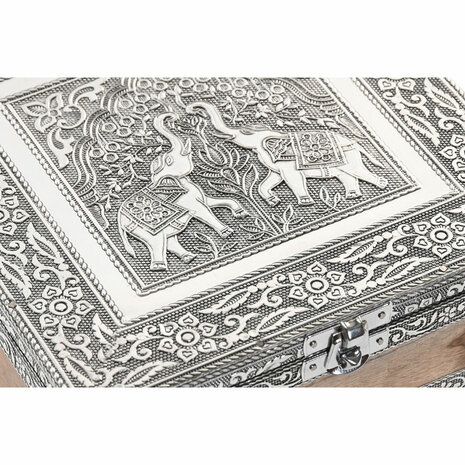 Juwelenkistje Home ESPRIT Zilverkleurig Natuurlijk Hout Aluminium 18 x 18 x 6 cm 4