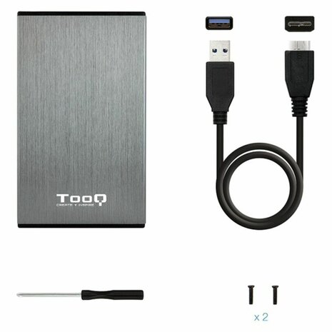 Externe BehuizingTooQ TQE-2527G 2,5" SATA USB 3.0 Grijs Zwart/Gris 2,5" 2