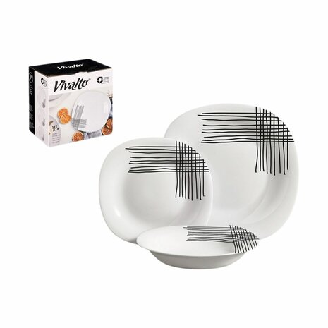 Serviesset Vivalto Wit Zwart Opaal glas Strepen 18 Onderdelen (2 Stuks) 4