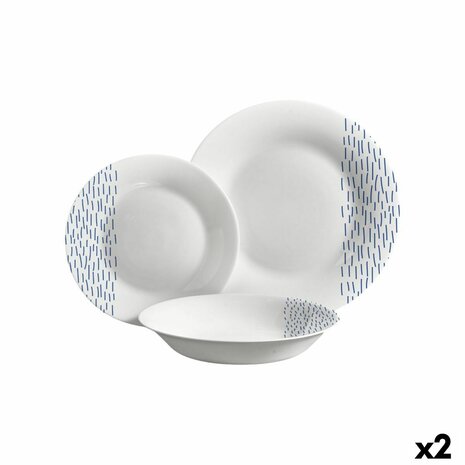 Serviesset Vivalto Blauw Wit Opaal glas Regen 18 Onderdelen (2 Stuks) 1