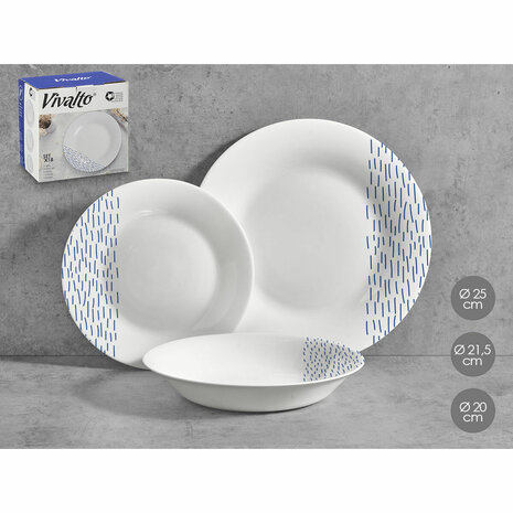 Serviesset Vivalto Blauw Wit Opaal glas Regen 18 Onderdelen (2 Stuks) 2