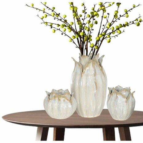 Vaas Home ESPRIT Crème Keramisch Blad van een plant 19 x 19 x 33 cm 2