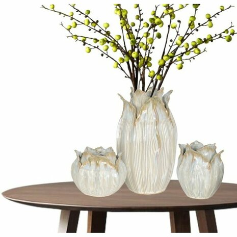 Vaas Home ESPRIT Crème Keramisch Blad van een plant 22 x 22 x 19 cm 2