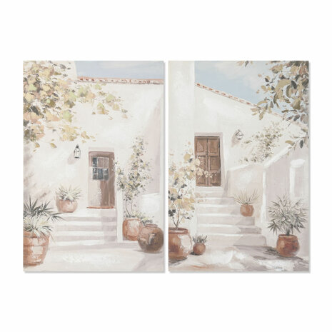 Canvas Home ESPRIT Wit Groen Stad Cottage 60 x 3,5 x 90 cm (2 Stuks) 1