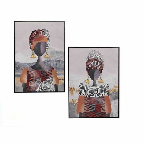 Canvas Gift Decor Rood Grijs Oranje Vrouw 50 x 3 x 70 cm (4 Stuks) 2