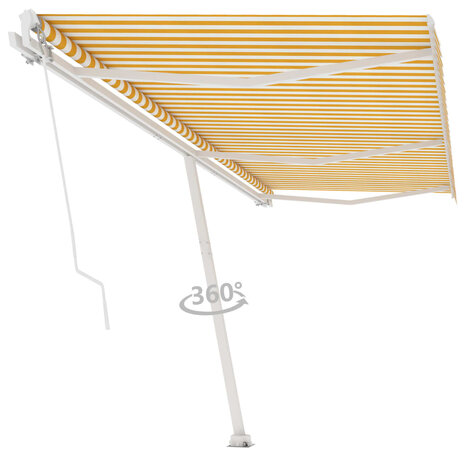 Luifel vrijstaand handmatig uittrekbaar 600x350 cm geel en wit 3
