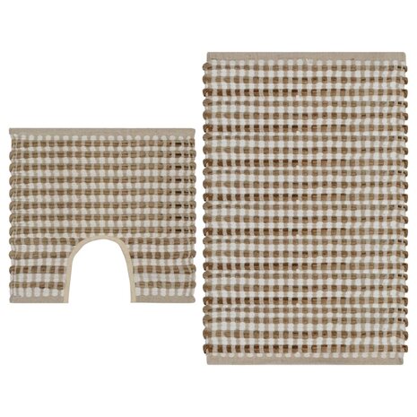 Badmattenset handgeweven jute en stof naturel en wit 1