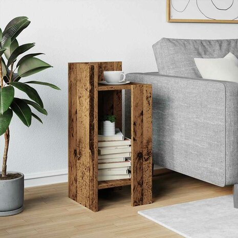 Bijzettafeltje met plank 25,5x27x60 cm oud houtkleurig 3