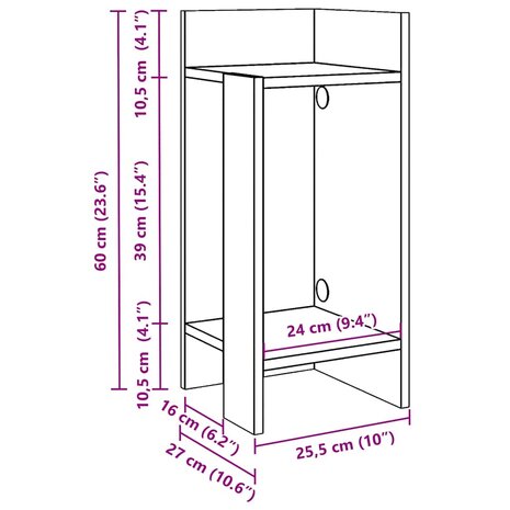 Bijzettafeltje met plank 25,5x27x60 cm oud houtkleurig 9
