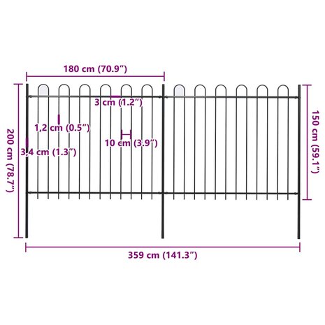 Tuinhek met ringtop staal 359x150 cm zwart 5