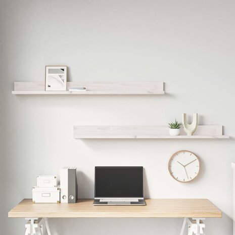 Wandkasten 2 st 110x11x9 cm massief grenenhout wit 5