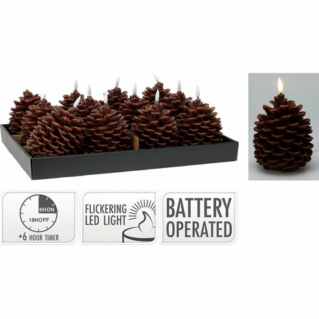 LED kaars Lifetime Bruin Dennenappel 13 cm Vlameffect 2