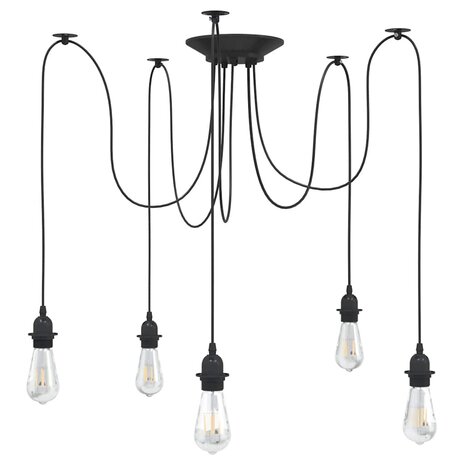Hanglamp met 5 lamphouders E27 metaal zwart 1