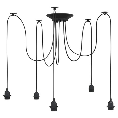 Hanglamp met 5 lamphouders E27 metaal zwart 2
