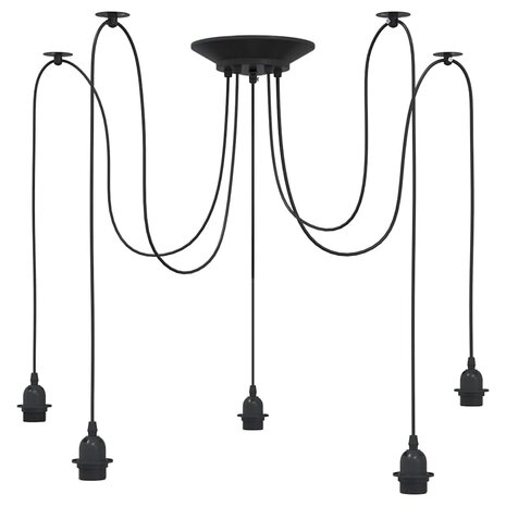 Hanglamp met 5 lamphouders E27 metaal zwart 5
