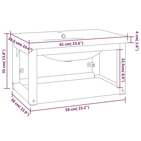 Wastafelframe met inbouwwastafel ijzer zwart 7