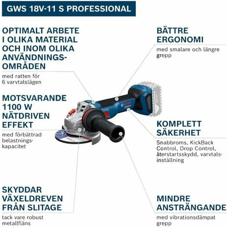 Haakse slijper BOSCH GWS 18V-11 1100 W 2