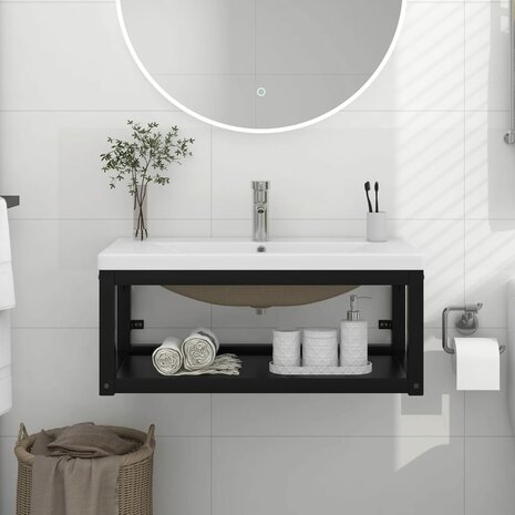 Wastafelframe met inbouwwastafel ijzer zwart 1