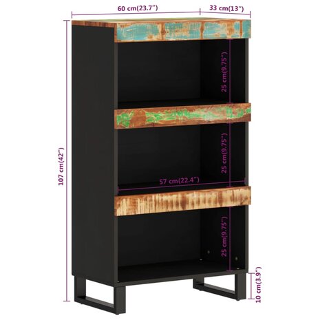 Bijzetkast 60x33x107 cm massief gerecycled hout 7
