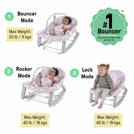 Baby wipstoel Ingenuity Grijs Roze 3